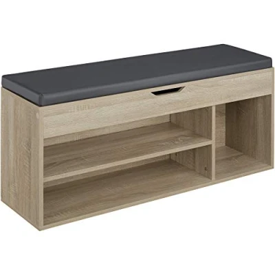 Image of TecTake 800859 Shoe Storage Bench Cabinet Hallway Organizer Soft Cushion Seat 104 x 30 49 cm (Light wood)