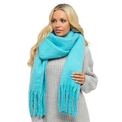 Image of Undercover Ladies Plain Brushed Blanket Scarf with Tassles GL1009 Blue