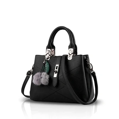 Image of NICOLE &amp; DORIS 2024 New Handbags for women Fashion Ladies Shoulder Bags Designer Top Handle Bag with Pompom Black