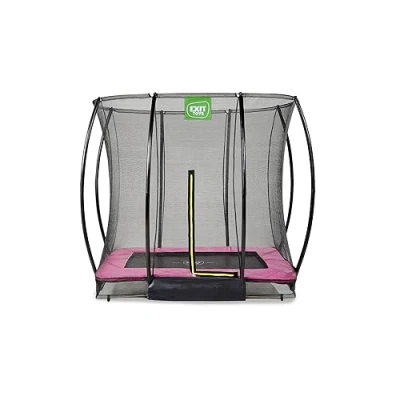 Image of EXIT Toys Silhouette Ground Trampoline 5x7ft Compact Rectangular Outdoor Inground for Kids Includes Safety Net and Feet System Great Jumping Power Safe Entry Pink