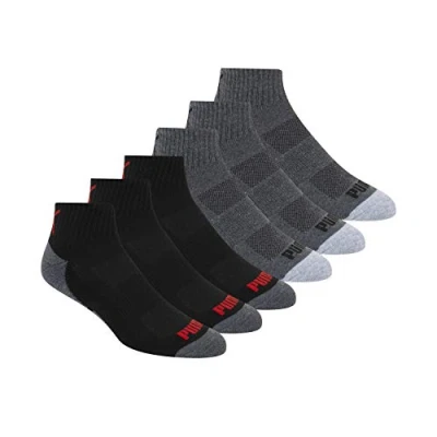 Image of PUMA Men&#039;s 6 Pack Quarter Crew Socks Dark Grey/Black Medium