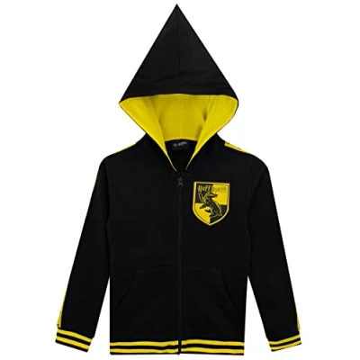 Image of Harry Potter Kids Hufflepuff Hoodie With Pointed Hood Black 7 8 Years
