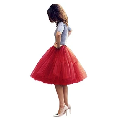 Image of Tulle Petticoat Tutu 50s Crinoline Skirt Hoopless Underskirt Slips Vintage Rockabilly Swing net Women Red