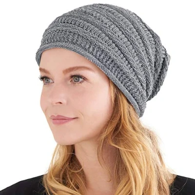 Image of Extra Slouchy Summer Beanie for Men Women Baggy Hipster Knit Cotton Slouch Hat Grey