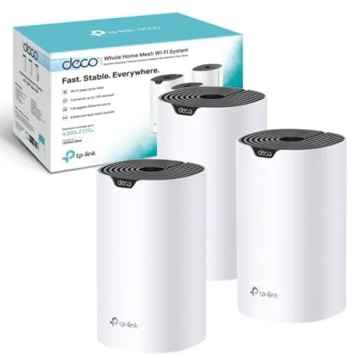 Image of TP Link Deco S4 AC1200 Whole Home Mesh Wi Fi System, Qualcomm CPU, 867Mbps at 5GHz+300Mbps 2.4GHz, MU MIMO, Beamforming, Work with Amazon Echo/Alexa, Pack of 3