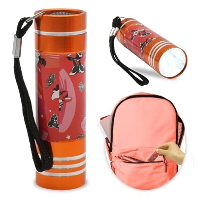 Image of SRV Hub Kids Aluminum 9 LED Torch with Colours Featuring TV Characters for Girls 3+ Years Minnie Mouse Orange