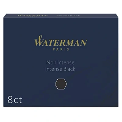 Image of Waterman Fountain Pen Refill Ink Cartridges Long Standard Intense Black 8 Count