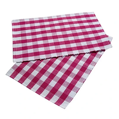 Image of HOMESCAPES Set of 2 PInk Gingham Placemats Block Check Pattern 100% Cotton Ribbed Table Mats 30 x 45 cm (12 18) with and White Checkered Design