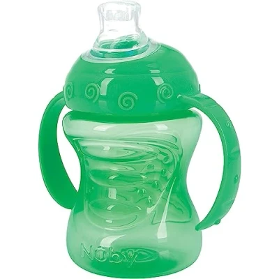 Image of Nuby Two Handle No Spill Super Spout Grip N&#039; Sip Cup, 8 Ounce (1 Pack Green)