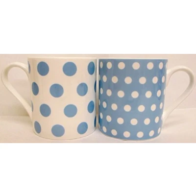 Image of fromeuropewithlove Light Blue Dots &amp; Spots Mugs Set of 4 Fine Bone China Balmoral Hand Decorated in the UK Free Delivery