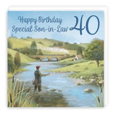 Image of Hunts England 40th Son in Law Fly Fishing Birthday Card Milo&#039;s Gallery Age 40 Sport Fun For Year Old Fan Forty