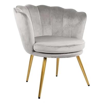 Image of Genesis Flora Accent Tub Chair With Petal Back Armchair Golden Chrome Finish Metal Tube Legs (Silver Grey)