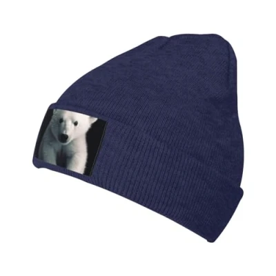 Image of Polar Bear Printed Beanie Hat Men Women, Warm Skull Knit Cap,Black, Navy Blue, One size