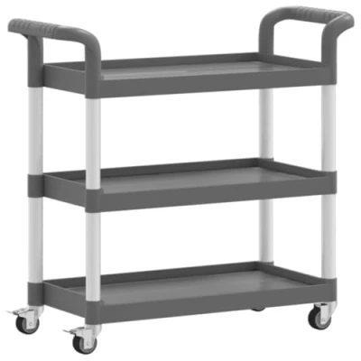 Image of vidaXL 3 Tier Trolley in Grey Multi use Cart with Polypropylene Shelves, Aluminium Frame, Lockable Wheels for Dining Room/Kitchen