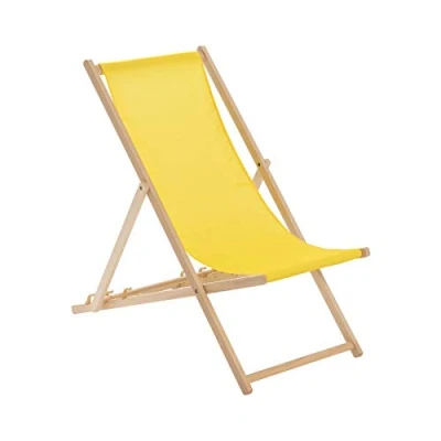 Image of Yellow Folding Wooden Deck Chair By Harbour Housewares
