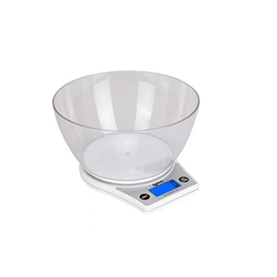 Image of Kabalo White Kitchen Scales with Bowl Household Food Cooking Weighing Scale 5kg Capacity 5000g/1g, Batteries Included! Flat Slim Design, Premier LCD