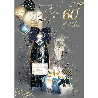 Image of Cherry Orchard Son 60th Birthday Card (Champagne Design) with Gold Foil Detailing and Envelope (Large Card) from Grayson Range