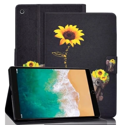 Image of Case for iPad 9.7 inch 2017/2018 Cover, 6th/5th Generation PU Leather Folding Flip Wallet Shell with Auto Wake/Sleep Card Holder also fits Air 2/ 1, Daisy Elephant