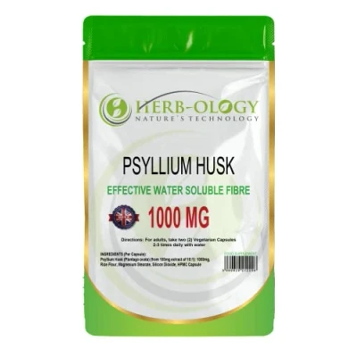 Image of HB Psyllium Husks Capsules High Strength Fibre Supplement 90 Husk 1000mg Physillian Per Serving Fiber Non GMO, Gluten &amp; Allergen Free Made in The UK