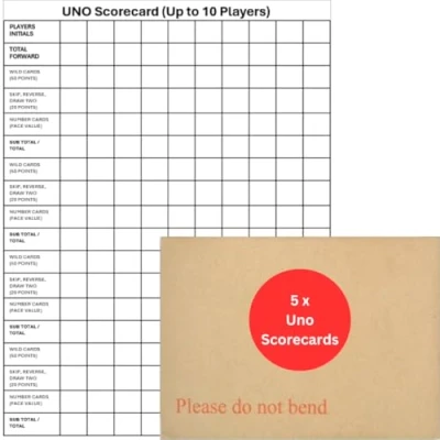 Image of BUSHE Products 5 x Scorecards use with Uno Card Game Kids Games, Travel Family Adult Cards, Night