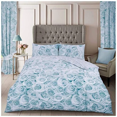 Image of GC GAVENO CAVAILIA Breathable Rose Vintage Bedding Flowers, Floral Duck Egg Double Duvet Cover Sets, Reversible Quilt Covers Set