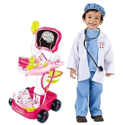 Image of Doctors Set For Kids Medical Nurse &amp; Play Trolley Pink Girls Role Portable Wheeled Hospital