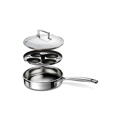 Image of Le Creuset 962042200 3 ply Stainless Steel Uncoated Sauté Pan with Poaching Insert 20cm