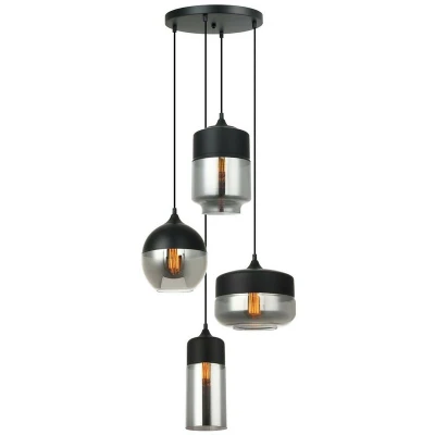 Image of Italux Lighting Modern Hanging Pendant Black 4 Light with Black, Smoky Shade, E27 Dimmable