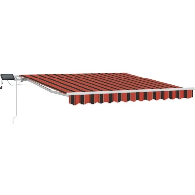 Image of vidaXL Manual Retractable Awning with LED Orange and Brown 300x250 cm
