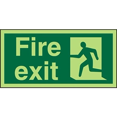 Image of Seco Fire Exit &amp; Man Running Left Sign, 200mm x 100mm Photoluminescent 2mm Acrylic