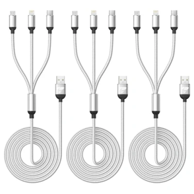 Image of Multi Charging Cable, USB Charger Cable [3Pack 1.2M] Fast 3 in 1 Multiple Nylon Braided with Micro Type C Lightning Connector for iPhone, Android Samsung, Huawei, Nexus, Nokia,LG, Sony