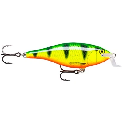 Image of Rapala Super Shad Rap Lure with Two No. 3/0 Hooks, 1.5 2.7 m Swimming Depth, 14 cm Size, Fire Perch