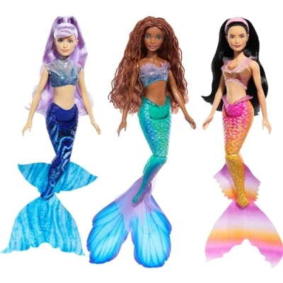 Image of Mattel Disney The Little Mermaid Ariel Sisters Doll Set with 3 Fashion Dolls, Includes Mala, Karina, and Ariel, HND29