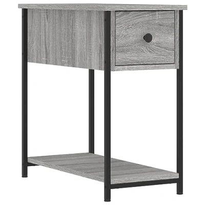 Image of vidaXL Bedside Cabinet Grey Sonoma Compact Engineered Wood Bedroom Furniture with Iron Frame, Ample Storage Space and Adjustable Feet, 30x60x60 cm