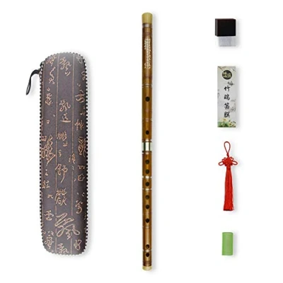 Image of F Key Dizi Bitter Bamboo Flute for Beginners with Free Membrane &amp; Glue Protector Set Traditional Chinese Instrument（Key of F/Bitter Bamboo）