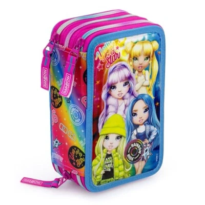 Image of L&#039;ERBAVOGLIO Original 3 Zip School Pencil Case Complete with 44 Pieces, Rainbow High (Fuchsia/Rainbow), pen holder for kids