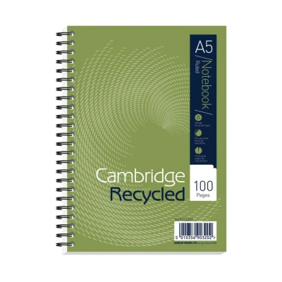 Image of Cambridge Recycled A5 100 Pages Card Cover Wirebound Notebook Pack of 5