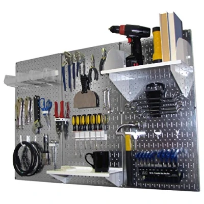 Image of Wall Control 30 WRK 400 GVW Pegboard Organizer Metal Standard Tool Storage Kit Accessories, 4&#039;, White