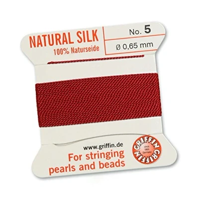 Image of GRIFFIN 100% Natural Silk Beading Cord String Thread Garnet Red 2 metres with one needle Size 0.65mm
