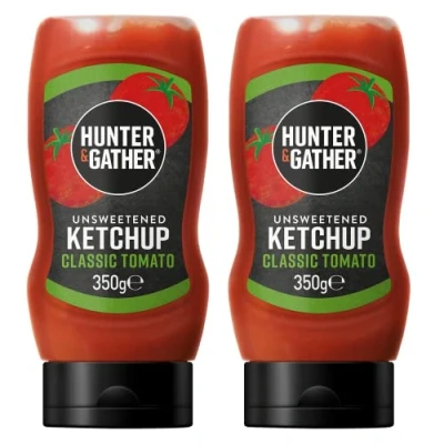 Image of Hunter &amp; Gather Unsweetened Ketchup Sauce 2 x 350g Classic Keto, Paleo, Low Carb Vegan Friendly Free from Added Sugar Sweeteners I Seed Oil