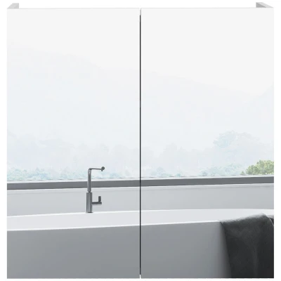 Image of kleankin Bathroom Mirror Cabinet, Wall Mounted Storage Cupboard with Adjustable Shelf, 60W x 15D 60Hcm, High Gloss White