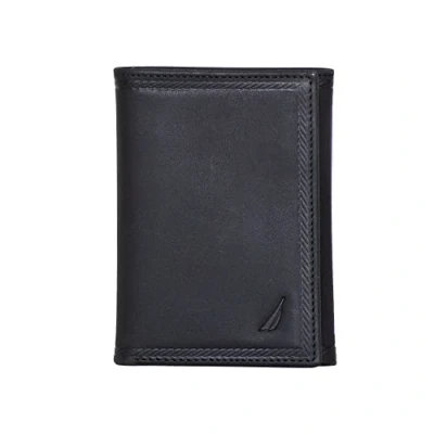 Image of Nautica Men&#039;s Trifold Wallet, Embossed Leather Black, Taglia unica