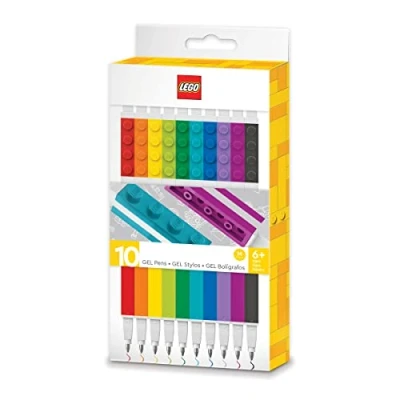 Image of IQ LEGO Stationery 10 Pack gel Pens (53100), Ages 6+, includes pens, Black,Blue,Green,Lime,Orange,Violet
