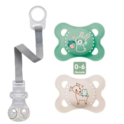Image of MAM &quot;Skin Soft&quot; silicone dummy 0 6 Months Neutral // Set of 2 incl. Sterilising transport box and NIP strap