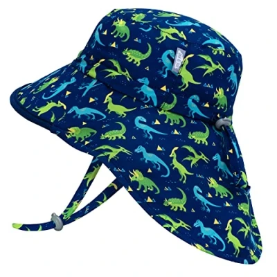 Image of JAN &amp; JUL Toddler Boys UV Sun Hat Wide Brim, Large Neck Flap (M: 6 24 Months, Dinoland)