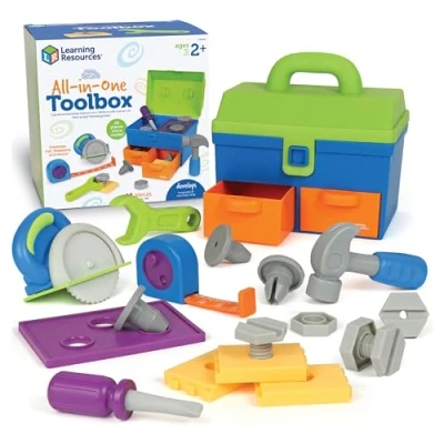 Image of Learning Resources New Sprouts All in One Toolbox, Toys for 2 Year Old Boy or Girl, 18 Pieces, Chunky Pretend Play Tools Toddlers With Carry Box