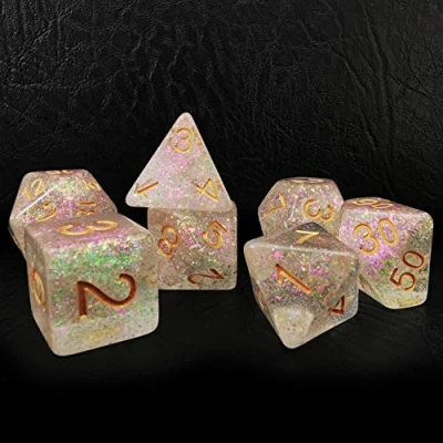 Image of Bescon Shimmery dice Set Rose Golden, RPG 7 in Brick Box Packing