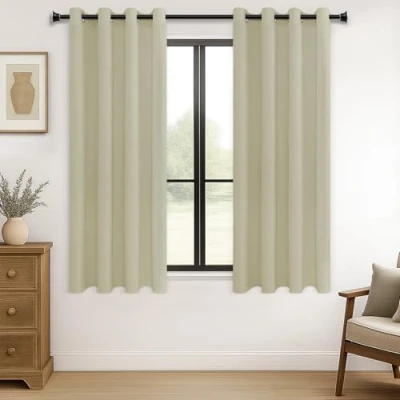 Image of MRTREES Blackout Curtains Bedroom 54 Drop 2 Panels Biscotti Beige Eyelet Thermal Curtain for Living Room Soft Texture Window Treatments Kids 46x54 Inch 117x137 CM