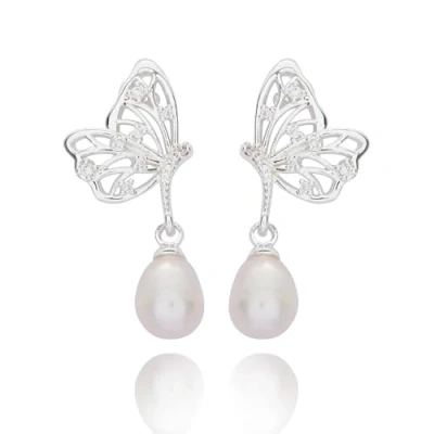 Image of Equilibrium Flutterby Fresh Water Pearl Butterfly Silver Plated Earrings