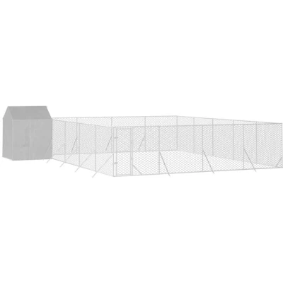 Image of &quot;vidaXL Outdoor Dog Kennel with Roof Spacious, Durable Galvanised Steel Animal Enclosure Mesh Design, Polyethylene Sidewalls and Lockable Door Silver, 10x10x2.5m&quot;